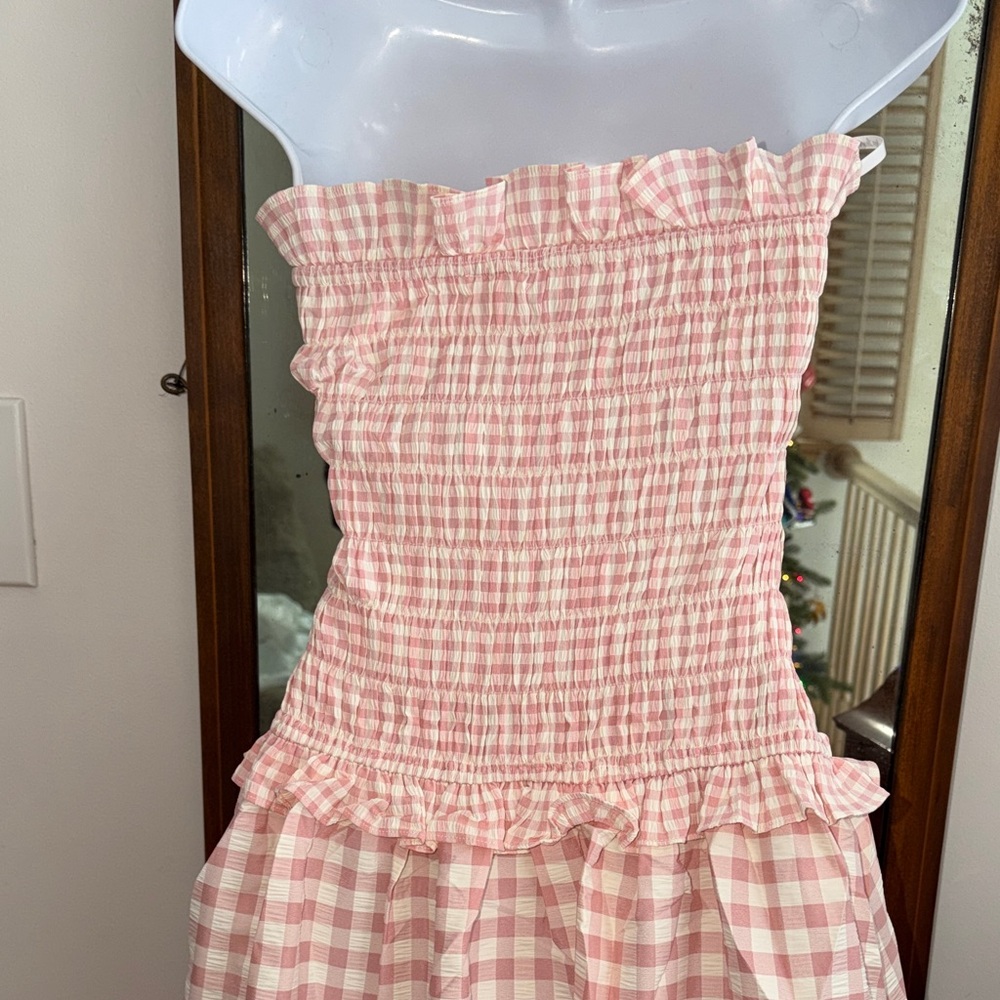 Anthropologie For Love And Lemons Peach Gingham Petal Smocked Midi Dress NWT M - Picture 9 of 10